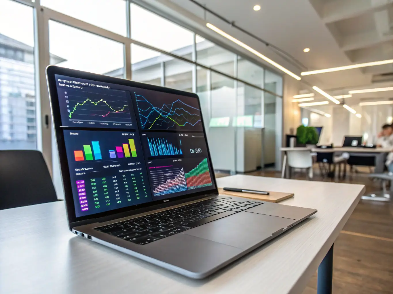 A transparent glass display showcases real-time investment data and performance metrics, symbolizing The Contribution's commitment to transparency and accountability.