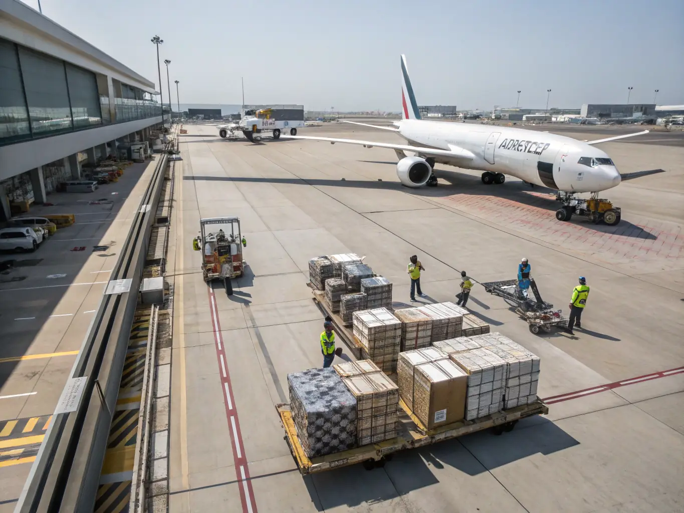 An image of goods being loaded onto a cargo plane, with currency symbols representing export earnings, illustrating export-linked working capital.