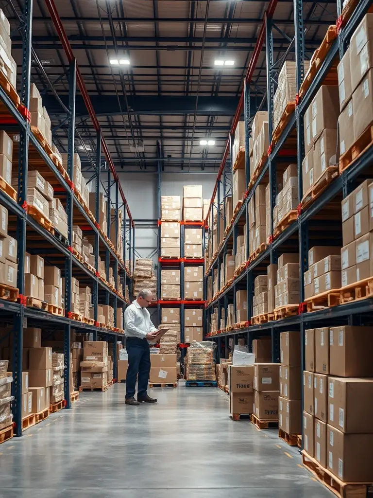 An image depicting a secure warehouse with goods being inspected, symbolizing asset-backed deployment and the tangible nature of investments.